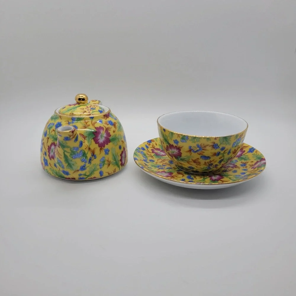 Two's Company Caroline Chintz Tea For One Set Floral Porcelain Teapot Cup Saucer